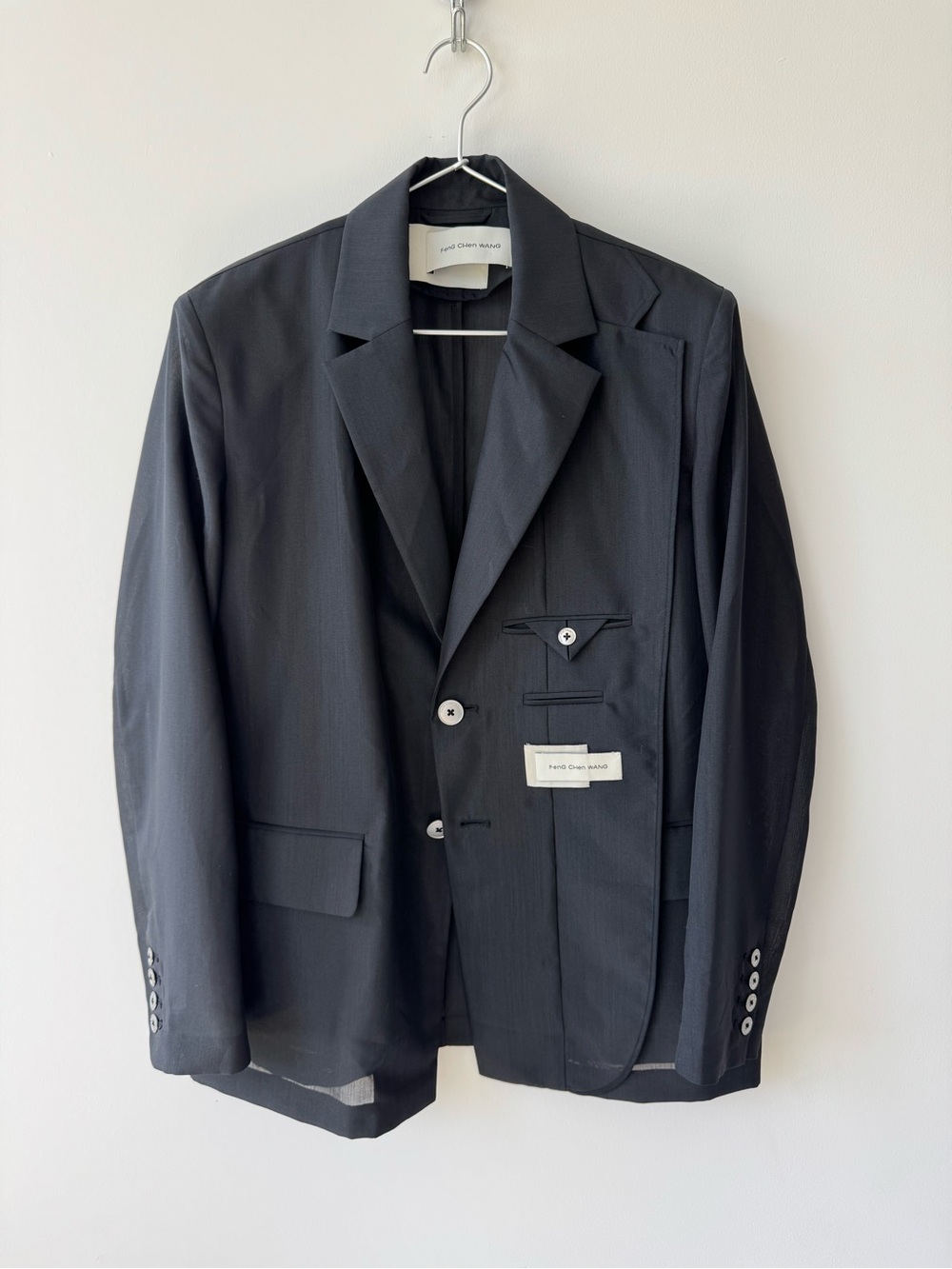Feng Chen Wang Deconstructed Sheer Panel Blazer - Mens XS (Oversized Fit)